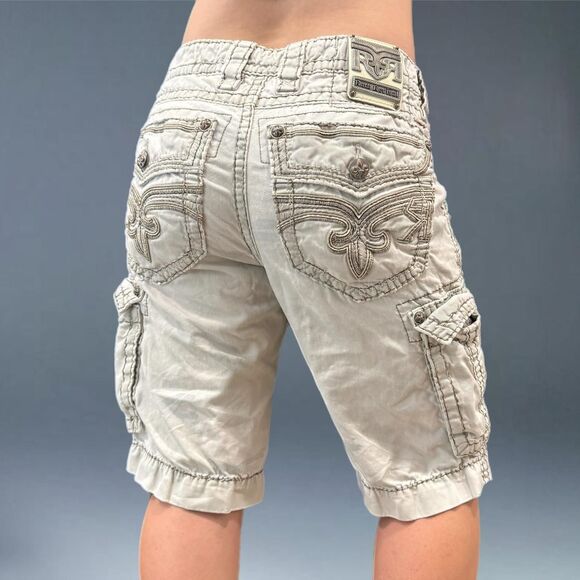 Rock Revival Cargo Shorts Men’s 29 Grunge Skater Grey Camo Embroidered Goth - Picture 4 of 8